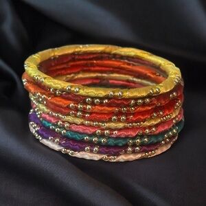 Multicolor ribbon wrapped bangle bracelets